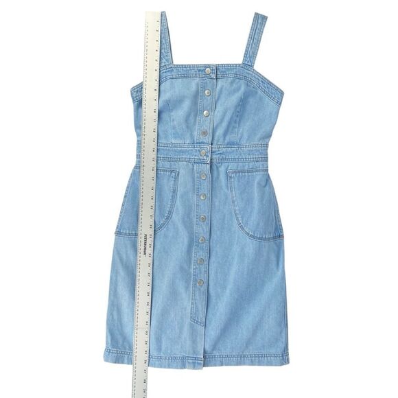Topshop Moto Denim Jean Snap Front Dress Light Wash Square Neck Size 6 - Picture 4 of 7